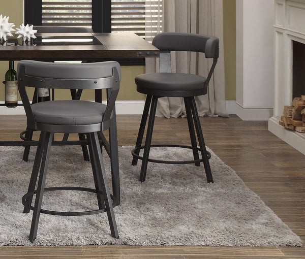 English Elm Metal 24-Inch Counter Height Swivel Chairs Set of 2 with Faux Leather Upholstered Round Seats, Modern Dining Gray 29 L x 24.75 W x 15.75 H B01166592