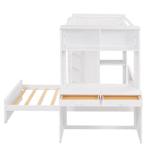 English Elm Twin Loft Bed with Standalone Sleeper Desk Wardrobe and Shelves for Kids Rooms LT000820AAK