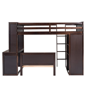 English Elm Twin Loft Bed with Standalone Sleeper Desk Wardrobe and Shelves for Kids Rooms Espresso LT000820AAP