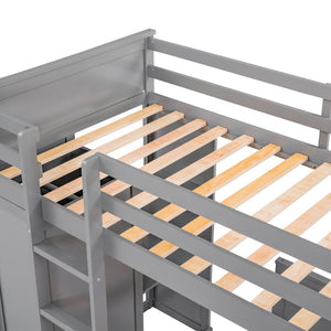 English Elm Twin Loft Bed with Standalone Sleeper Desk Wardrobe and Shelves for Kids Rooms Gray LT000820AAE