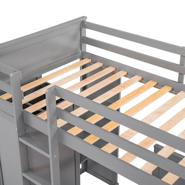 English Elm Twin Loft Bed with Standalone Sleeper Desk Wardrobe and Shelves for Kids Rooms Gray LT000820AAE