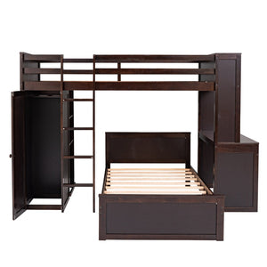 English Elm Twin Loft Bed with Standalone Sleeper Desk Wardrobe and Shelves for Kids Rooms Espresso LT000820AAP