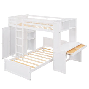 English Elm Twin Loft Bed with Standalone Sleeper Desk Wardrobe and Shelves for Kids Rooms LT000820AAK