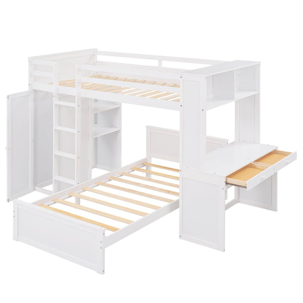 English Elm Twin Loft Bed with Standalone Sleeper Desk Wardrobe and Shelves for Kids Rooms LT000820AAK