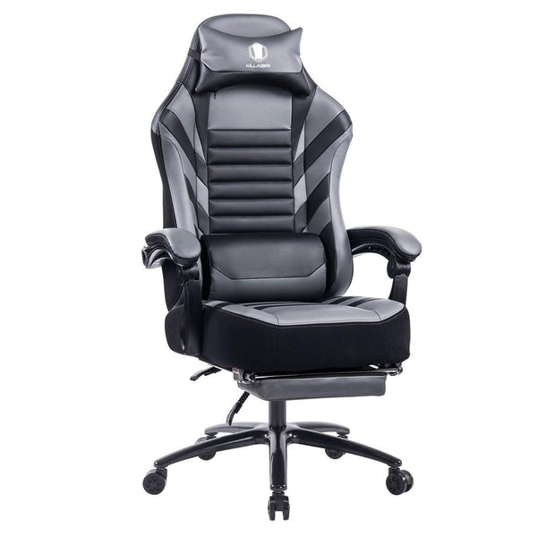 English Elm Vanbow.Seat Memory Foam Reclining Gaming Chair with Massage Lumbar, Retractable Footrest & Swivel Comfort Grey W152166557