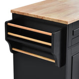 English Elm Kitchen Cart With Rubber Wood Desktop Rolling Mobile Kitchen Island With Storage and 5 Draws 53 Inch Length (Black)