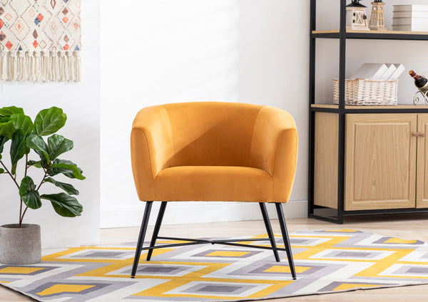 English Elm Luxurious Hera Accent Chair in Orangeish Velvet with Black Metal Legs, Plush Seat, Modern Statement Piece B01166685