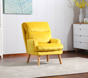 English Elm Soft EOS Click Clack Chair with Ottoman in Yellow Upholstery, Oak Legs, Convertible Lounge Seat Comfort B01166681