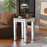 Modern Glass Mirrored Side Table with Crystal Design, Adjustable Height Legs, Silver