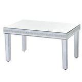 English Elm Fashionable Modern Glass Mirrored Coffee Table, Easy Assembly Cocktail Table With Crystal Design and Adjustable Height Legs, Silver