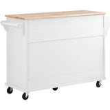 English Elm Kitchen Cart With Rubber Wood Desktop Rolling Mobile Kitchen Island With Storage and 5 Draws 53 Inch Length(White)