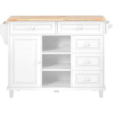 English Elm Kitchen Cart With Rubber Wood Desktop Rolling Mobile Kitchen Island With Storage and 5 Draws 53 Inch Length(White)