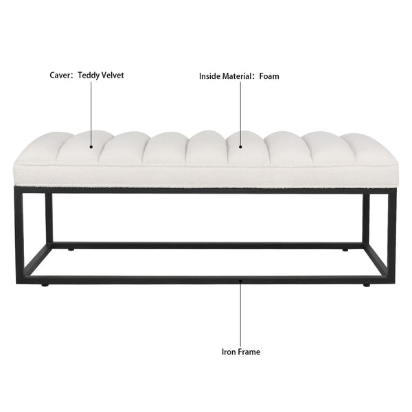 English Elm Metal Base Quilted Foam Cushion Upholstered Bench for Bedroom or Entryway Seating W68049948
