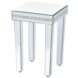 English Elm Fashionable Modern Glass Mirrored Side Table, Easy Assembly End Table With Crystal Design and Adjustable Height Legs, Silver