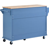 English Elm Kitchen Cart With Rubber Wood Desktop Rolling Mobile Kitchen Island With Storage and 5 Draws 53 Inch Length (Blue)