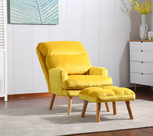 English Elm Soft EOS Click Clack Chair with Ottoman in Yellow Upholstery, Oak Legs, Convertible Lounge Seat Comfort B01166681