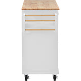 English Elm Kitchen Cart With Rubber Wood Desktop Rolling Mobile Kitchen Island With Storage and 5 Draws 53 Inch Length(White)