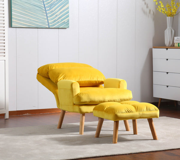 English Elm Soft EOS Click Clack Chair with Ottoman in Yellow Upholstery, Oak Legs, Convertible Lounge Seat Comfort B01166681