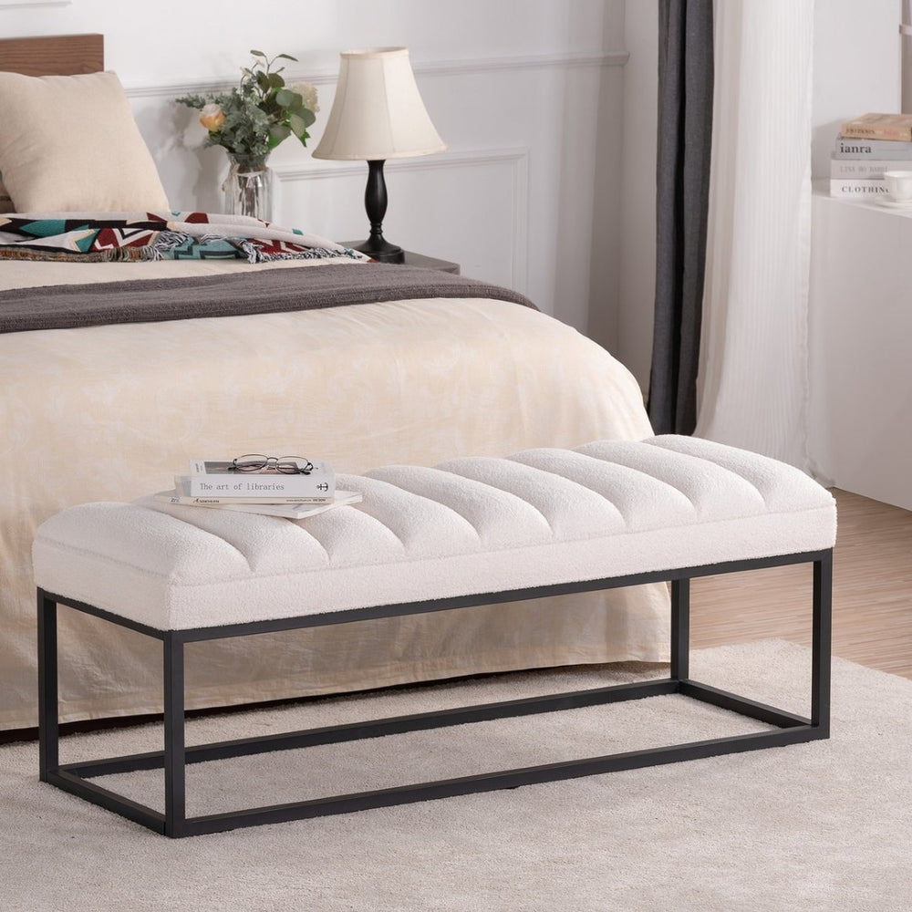 English Elm Metal Base Quilted Foam Cushion Upholstered Bench for Bedroom or Entryway Seating W68049948