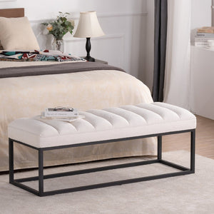 English Elm Metal Base Quilted Foam Cushion Upholstered Bench for Bedroom or Entryway Seating W68049948