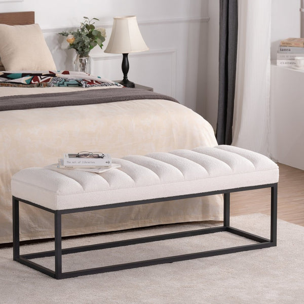 English Elm Metal Base Quilted Foam Cushion Upholstered Bench for Bedroom or Entryway Seating W68049948