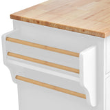 English Elm Kitchen Cart With Rubber Wood Desktop Rolling Mobile Kitchen Island With Storage and 5 Draws 53 Inch Length(White)