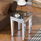 English Elm Fashionable Modern Glass Mirrored Side Table, Easy Assembly End Table With Crystal Design and Adjustable Height Legs, Silver