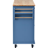 English Elm Kitchen Cart With Rubber Wood Desktop Rolling Mobile Kitchen Island With Storage and 5 Draws 53 Inch Length (Blue)