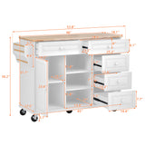 English Elm Kitchen Cart With Rubber Wood Desktop Rolling Mobile Kitchen Island With Storage and 5 Draws 53 Inch Length(White)