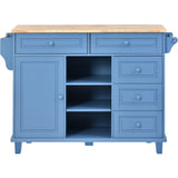 English Elm Kitchen Cart With Rubber Wood Desktop Rolling Mobile Kitchen Island With Storage and 5 Draws 53 Inch Length (Blue)