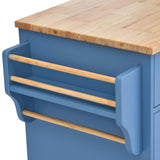 English Elm Kitchen Cart With Rubber Wood Desktop Rolling Mobile Kitchen Island With Storage and 5 Draws 53 Inch Length (Blue)