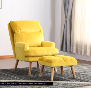 English Elm Soft EOS Click Clack Chair with Ottoman in Yellow Upholstery, Oak Legs, Convertible Lounge Seat Comfort B01166681