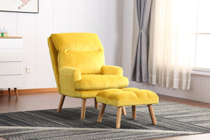 English Elm Soft EOS Click Clack Chair with Ottoman in Yellow Upholstery, Oak Legs, Convertible Lounge Seat Comfort B01166681