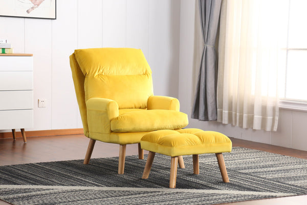 English Elm Soft EOS Click Clack Chair with Ottoman in Yellow Upholstery, Oak Legs, Convertible Lounge Seat Comfort B01166681
