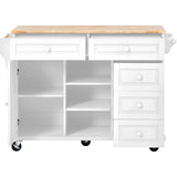 English Elm Kitchen Cart With Rubber Wood Desktop Rolling Mobile Kitchen Island With Storage and 5 Draws 53 Inch Length(White)