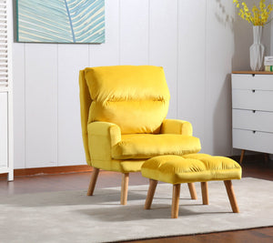 English Elm Soft EOS Click Clack Chair with Ottoman in Yellow Upholstery, Oak Legs, Convertible Lounge Seat Comfort B01166681