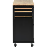 English Elm Kitchen Cart With Rubber Wood Desktop Rolling Mobile Kitchen Island With Storage and 5 Draws 53 Inch Length (Black)