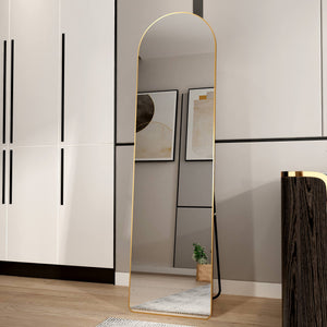 English Elm The 1St Generation Of Floor Mounted Full Length Mirrors. Aluminum Alloy Metal Frame Arched Wall Mirror, Bathroom Makeup Mirror, Bedroom Porch, Wall Mounted. Gold 60 "* 16.5"W115158172