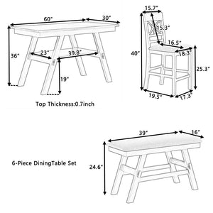 English Elm Topmax 6-Piece Rustic Counter Height Dining Set With Storage Shelf, Bench, And Chairs For Modern Spaces N717S000257D-GIGA