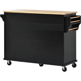 English Elm Kitchen Cart With Rubber Wood Desktop Rolling Mobile Kitchen Island With Storage and 5 Draws 53 Inch Length (Black)