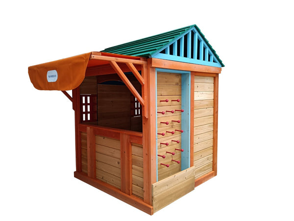 English Elm Eco-friendly Solid Fir Kids Outdoor Playhouse with 4 Built-in Backyard Games W155966762