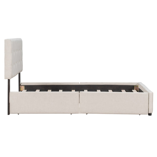 English Elm Upholstered Queen Storage Bed Tufted Linen Headboard Four Drawers No Box Spring LP100114AAA
