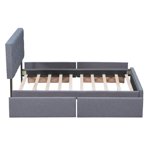 English Elm Upholstered Queen Storage Bed Tufted Linen Headboard Four Drawers No Box Spring LP100114AAE