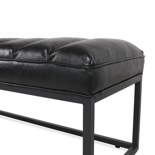 English Elm Metal Base Quilted Upholstered Bench with Foam Cushion for Bedroom or Entryway W68049925