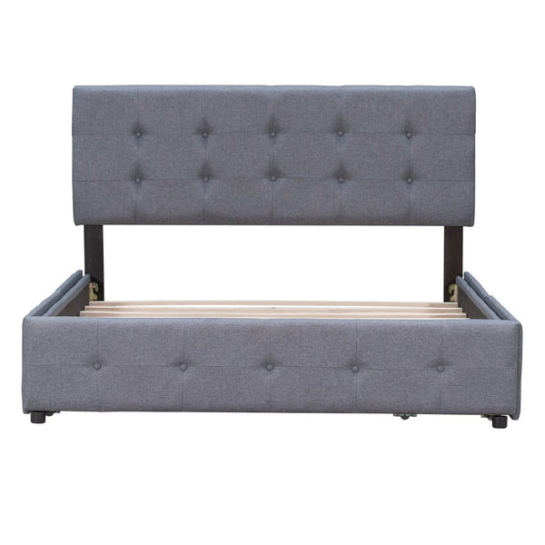 English Elm Upholstered Queen Storage Bed Tufted Linen Headboard Four Drawers No Box Spring LP100114AAE
