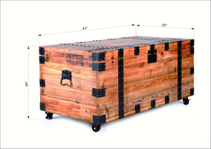 English Elm Trunk Coffee Table Reclaimed Wood and Black Metal Frame with Rolling Casters Storage W142562425