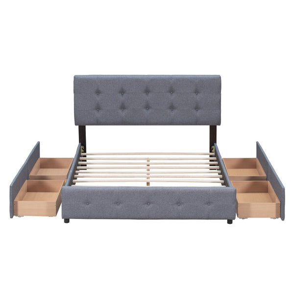 English Elm Upholstered Queen Storage Bed Tufted Linen Headboard Four Drawers No Box Spring LP100114AAE