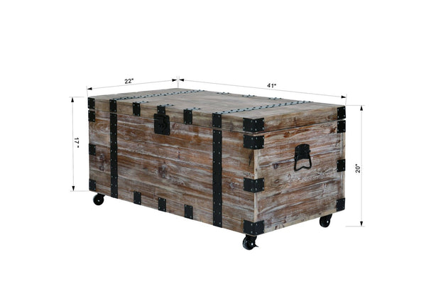 English Elm Antique Gray Reclaimed Wood Trunk Table Set of Three with Interior Storage W142562436