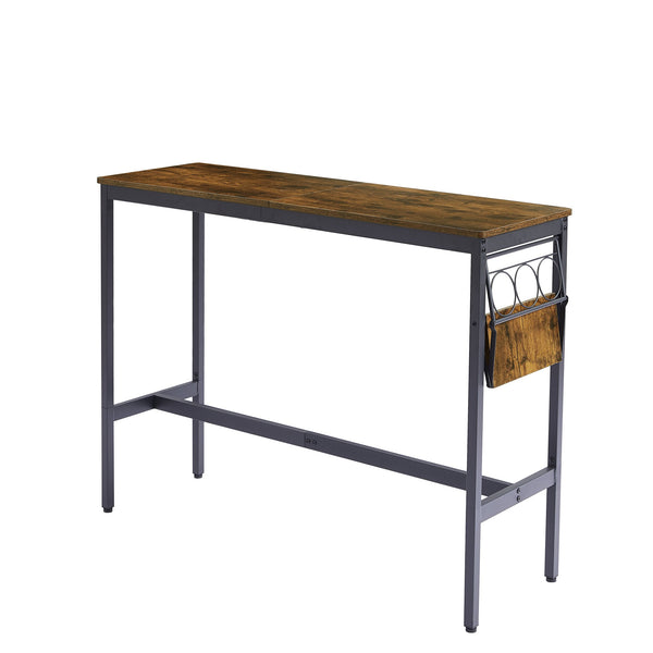 English Elm Bar Rustic Brown Bar Table Set with 3 Foldable Wine Bottle Rack, 2 Stools, Backrest, Space-Saving Design W116294391