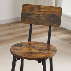 English Elm Bar Rustic Brown Bar Table Set with 3 Foldable Wine Bottle Rack, 2 Stools, Backrest, Space-Saving Design W116294391